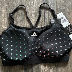 Adidas Women's Black Sports Bra with Green and Pink Accents